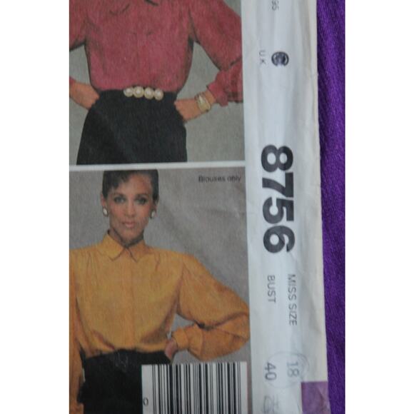 McCalls 8756 Sewing pattern blouse 1980s size 18 - Picture 2 of 6